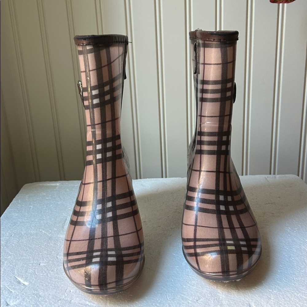 Sanming Mei perforated wedge heel pattern print ZipUp Rain Bootie Boot size37(6) - Picture 4 of 16